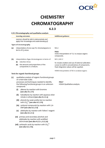 OCR A-level Chemistry 6.3.3 Chromatography and qualitative analysis ...