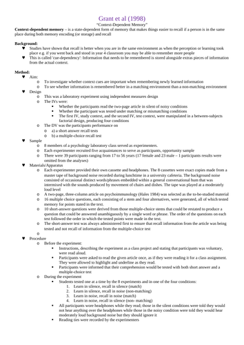 OCR A-Level Psychology: Cognitive Core Studies