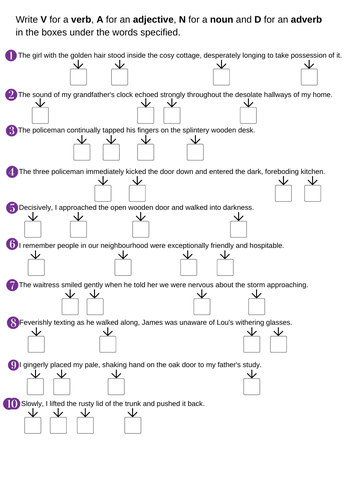 Identifying nouns, verbs, adjectives and adverbs 2