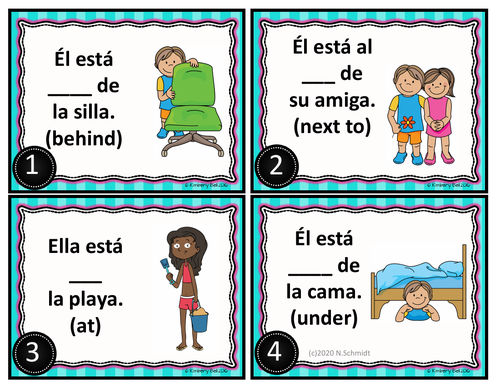 Spanish Prepositions of Place Task Cards: Preposiciones de lugar