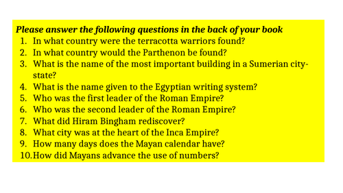Lesson 10: What are the key features of the Mayan and Incan civilization?