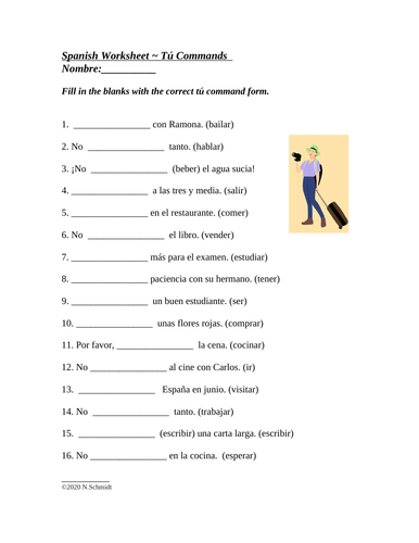 Spanish Tu Commands Worksheet Printable