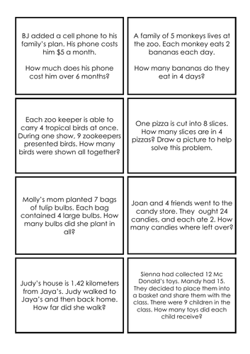 Maths Word Problem Cards | Teaching Resources