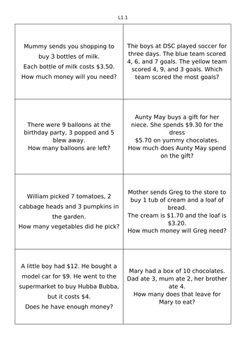 Maths Word Problem Cards | Teaching Resources