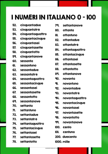 ITALIAN NUMBERS 0-100 LIST FREEBIE #1 | Teaching Resources