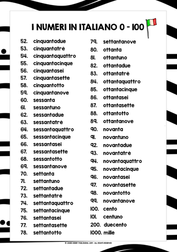 ITALIAN NUMBERS 0-100 #1 | Teaching Resources