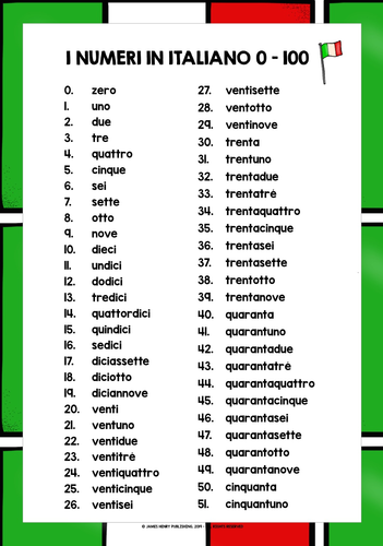 ITALIAN NUMBERS 0-100 LIST FREEBIE #1 | Teaching Resources