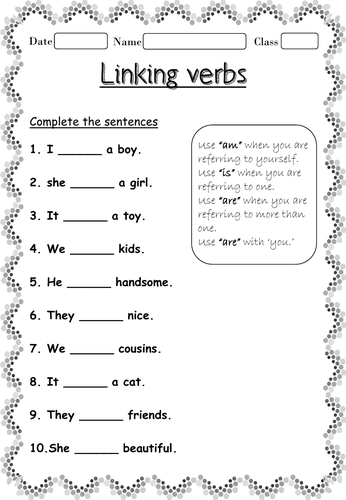 Linking Verbs Worksheets Teaching Resources