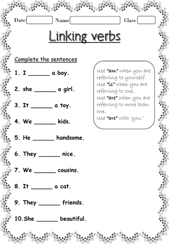 linking verbs worksheet