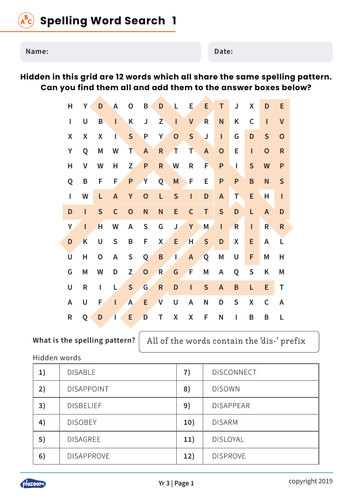 Year 3 Spelling Patterns Differentiated Wordsearch Worksheets