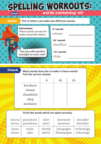 year 3 words containting ch worksheet spelling workouts teaching