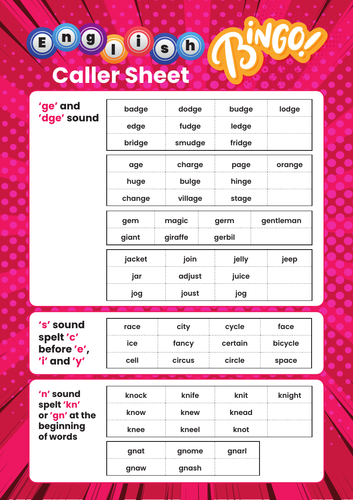 year 2 spelling bingo grammar game teaching resources