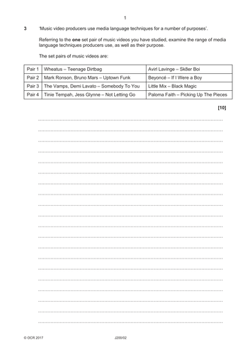 GCSE Media; Music Video Practice Qs | Teaching Resources