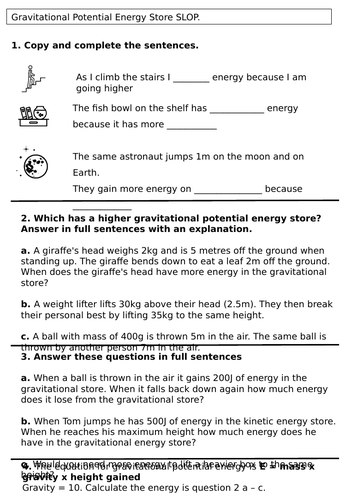 Gravitational potential energy questions | Teaching Resources