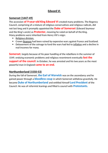 The Mid Tudor Years for AQA A Level History ('1C The Tudors ...