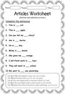 Definite And Indefinite Articles Worksheet Teaching Resources