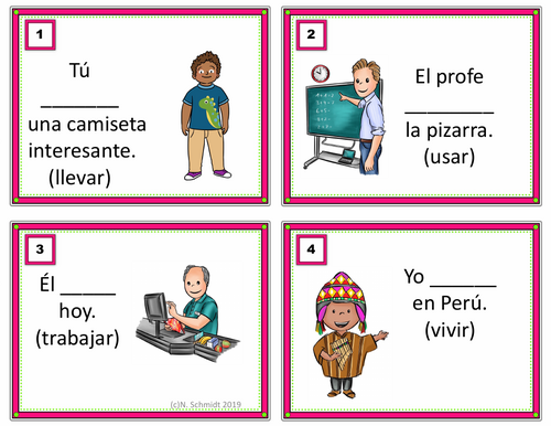 Spanish Task Cards: 24 REGULAR Present Tense Verbs