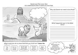 KS1/LKS2 RE Daniel and the Lion's Den Worksheet Activity Trusting in ...