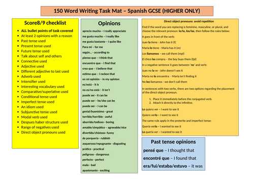 spanish-higher-gcse-150-word-writing-mat-any-exam-board-teaching