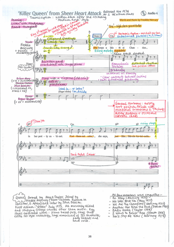 Killer Queen by Queen - Detailed colour-coded score analysis - Edexcel GCSE Music 9-1