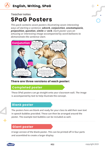 KS1 Sentence Starters Poster Pack Interactive SPaG Displays Teaching 