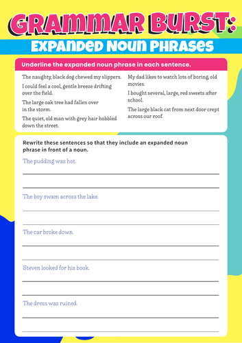 ks2 expanded noun phrases spag teaching pack and worksheets grammar