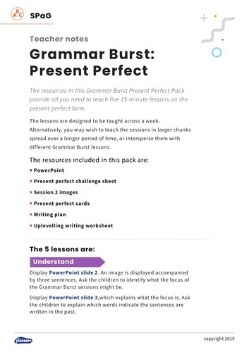 Present perfect tense ks2 picture