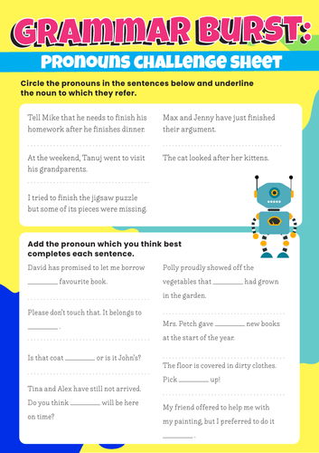 pronouns for cohesion year 3 and 4 spag teaching pack and worksheets