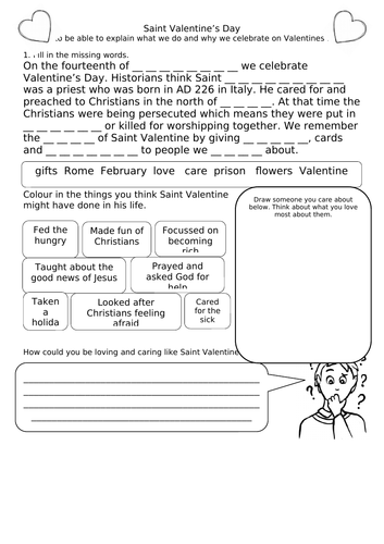 St Valentines Day Worksheet Activity KS1/LKS2 | Teaching Resources