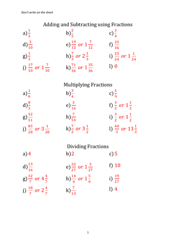 Fractions - Four Operations Worksheet | Teaching Resources