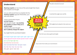 ks2 rhyming couplet worksheet writing features teaching resources