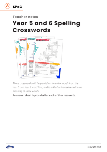 Year 5 and year 6 word list and vocabulary crosswords teaching resources