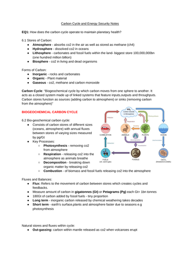 Carbon Cycle Notes