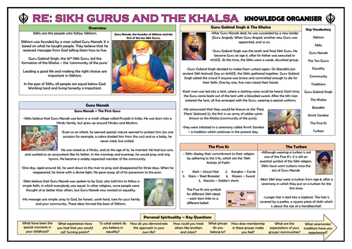 RE - Sikhism: The Gurus and the Khalsa Knowledge Organiser!