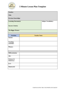 5 minute lesson plan template | Teaching Resources