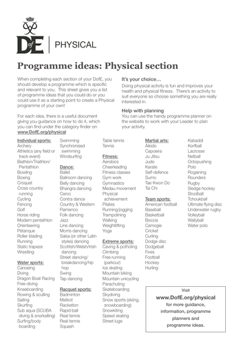 DofE Bronze Award Physical Skills And Volunteering Help Sheets 