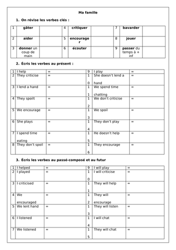 French Family: Ma Famille - Relationships & Descriptions (5 Worksheets 