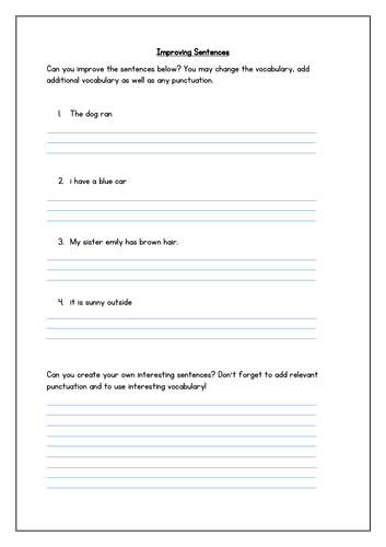 Improving Sentences Worksheet | Teaching Resources