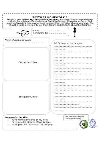 year 7 textiles homework
