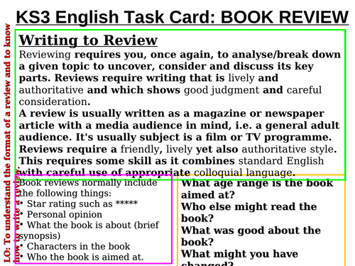 features of a book review ks3