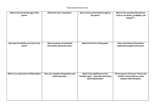 Power and Conflict Poetry Revision Grids | Teaching Resources