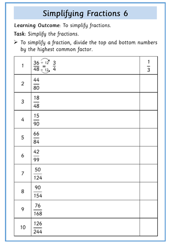 Simplifying Fractions | Teaching Resources