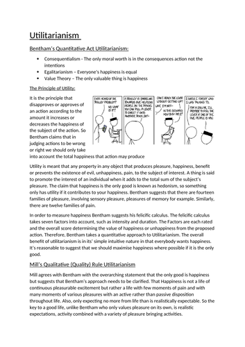 A Level AQA Philosophy Utilitarianism Notes