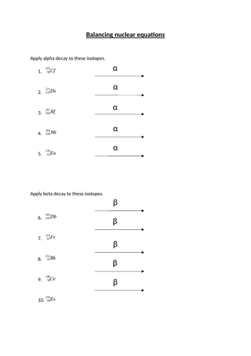 Nuclear radioactive decay equations | Teaching Resources