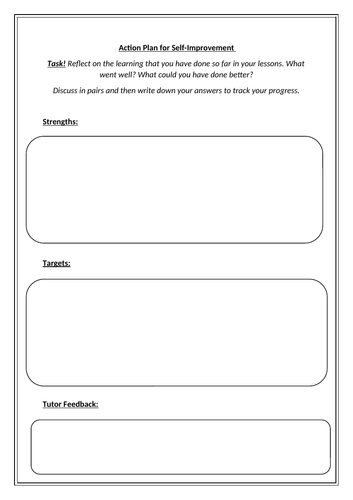 Health and Social Care Level 1 CACHE NCFE Action Plan for Self Improvement