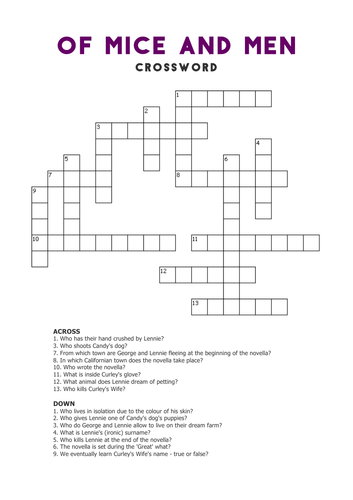 Of Mice and Men: Crossword