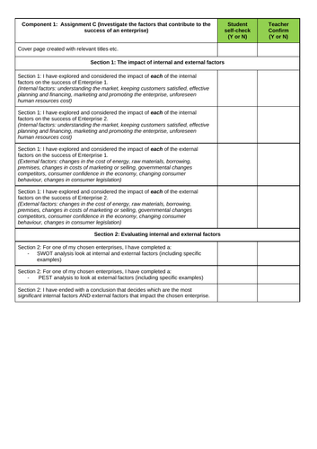 Component 1 Exploring Enterprise student checklist and feedback ...