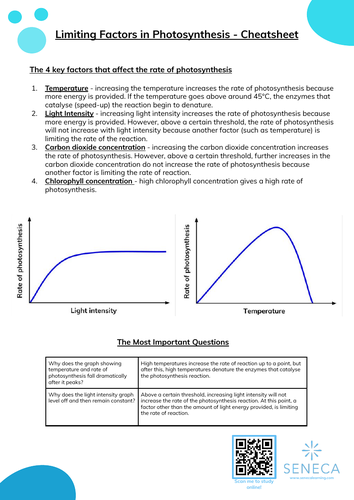 Limiting Factors (Photosynthesis) Worksheet & Cheatsheet | Teaching