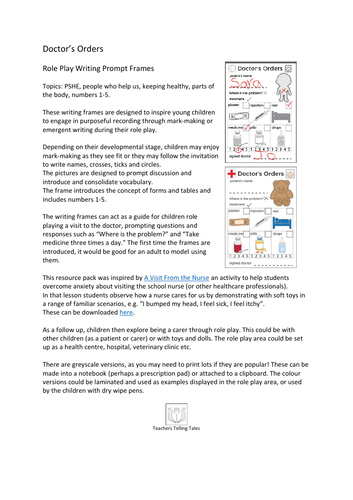 Doctor's Orders Role Play Writing Frames | Teaching Resources