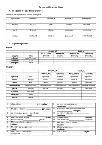 French GCSE Ma famille Character Descriptions / Describing my family